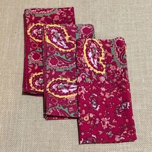 Sur La Table Set of 3 Red Paisley Cotton Napkins 20"Square Boho Christmas Indian